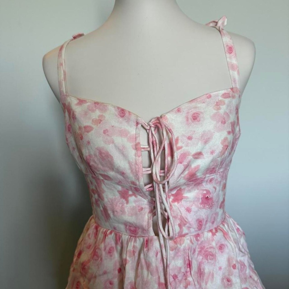 Bardot Pink Floral Corset Mini Dress — Size M - Picture 3 of 8